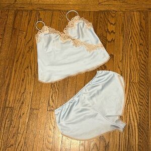 Vintage lingerie pajama set satin tap pants & cami camisole top by Miss Elaine